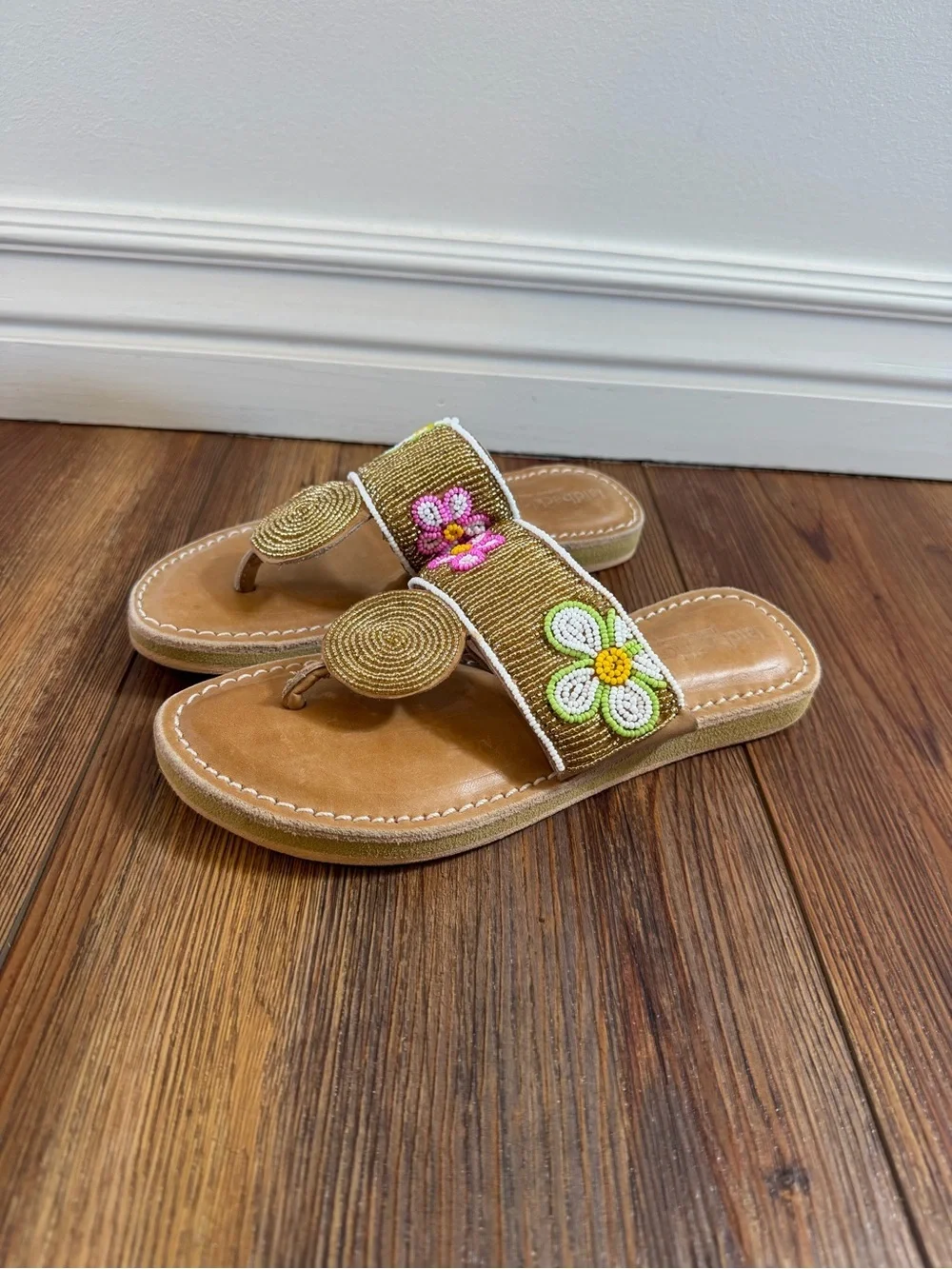LaidbackLondon sandals handmade leather Beaded Flower Medallion  size 6 EU 36